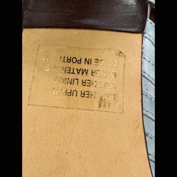 John Fluevog Leather Light Blue Multi Strap Wood Heels Coffee Macchiato Line 8.5 - Picture 9 of 10